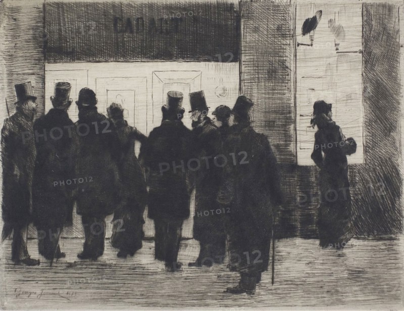 Cadart’s Shop Window, 1879, Pierre-Georges Jeanniot, French, 1848-1934, France, Etching ond drypoint on dark cream laid paper, 150 × 195 mm (plate), 259 × 362 mm (sheet)