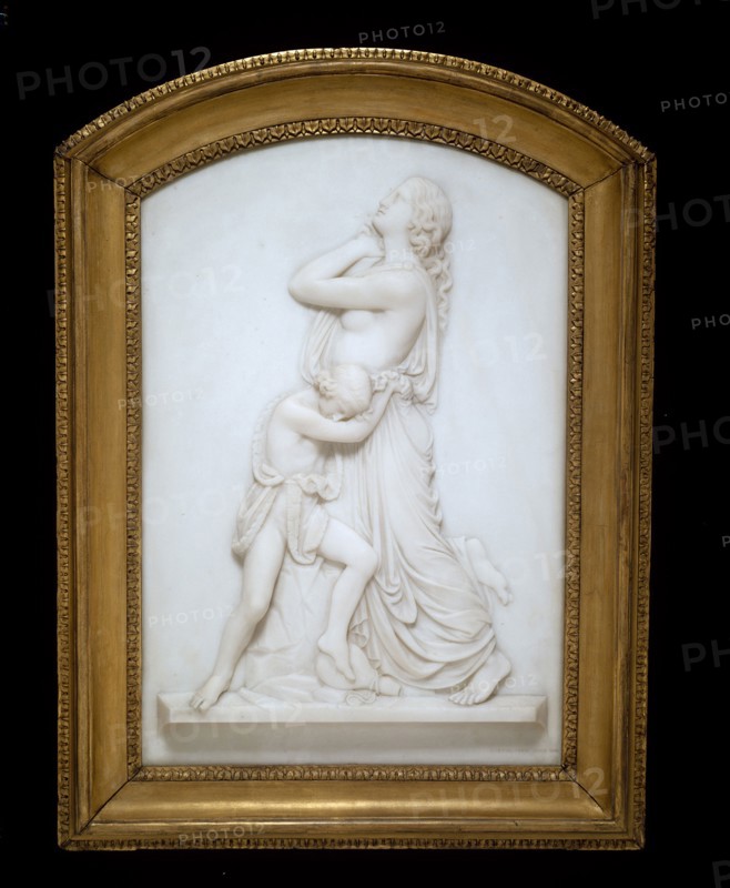 Hagar and Ishmael, 1856, Edward Sheffield Bartholomew, American, 1822–1858, Rome, Marble, 71.1 × 49.9 cm (28 × 19 5/8 in.)