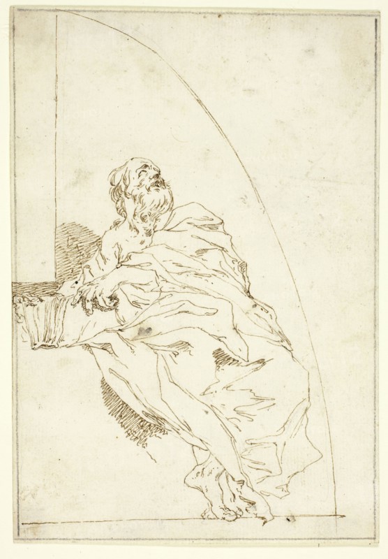 Prophet, n.d., Paul Troger, Austrian, 1698-1762, Austria, Pen and brown ink on ivory laid paper, 182 × 126 mm