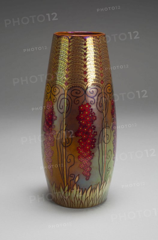 Vase, 1898/1900, Design attributed to József Rippl-Rónai, Hungarian, 1861-1927, Made by Zsolnay-Pécs, Hungary, founded 1862, Pécs, Lead-glazed earthenware with iridescent glazes, H. 27.9 cm (11 in.)