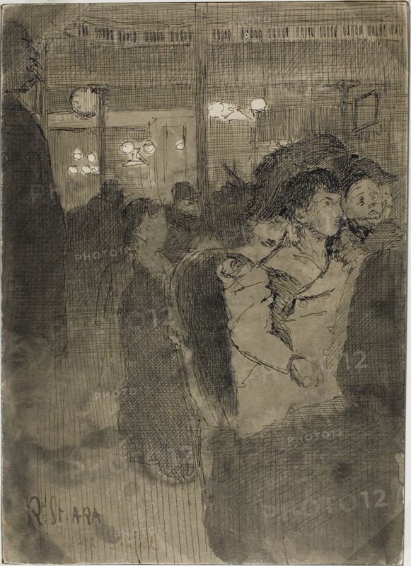 The Old Bedford (recto), The Gallery of the Old Bedford (verso), c. 1894, Walter Richard Sickert, English, 1860-1942, England, Pen and black ink with brush and gray wash (recto and verso) on board, 260 × 187 mm