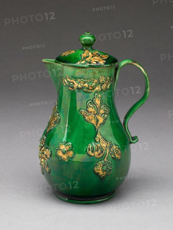 Milk Jug, 1760/75, England, Staffordshire, Staffordshire, Lead-glazed earthenware (creamware), gilded, 13.3 x 8.6 cm (5 1/4 x 3 3/8 in.)