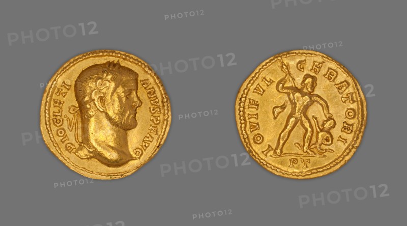 Aureus (Coin) Portraying Emperor Diocletian, 294/305, issued by Diocletian, Roman, minted in Trier, Germany, Trier, Gold, Diam. 1.8 cm, 5.27 g