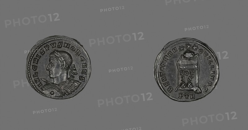 Coin Portraying Emperor Crispus, AD 321, Roman, minted in Trier, Trier, Bronze, Diam. 2.1 cm, 4.48 g
