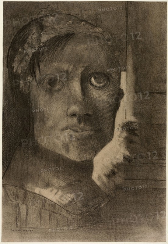 False Glory, c. 1885, Odilon Redon, French, 1840-1916, France, Various charcoals, with incising, stumping, wiping, erasing, and subtractive brushwork, on pale-pink wove paper altered to a pale, golden tone, 499 × 331 mm