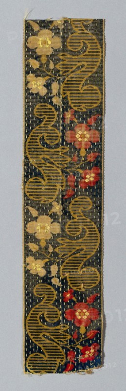 Ribbon, 19th century, France, Silk, plain weave with supplementary patterning warp and supplementary three-color pile warps forming cut solid velvet, 34 × 7.8 cm (13 3/8 × 3 in.)