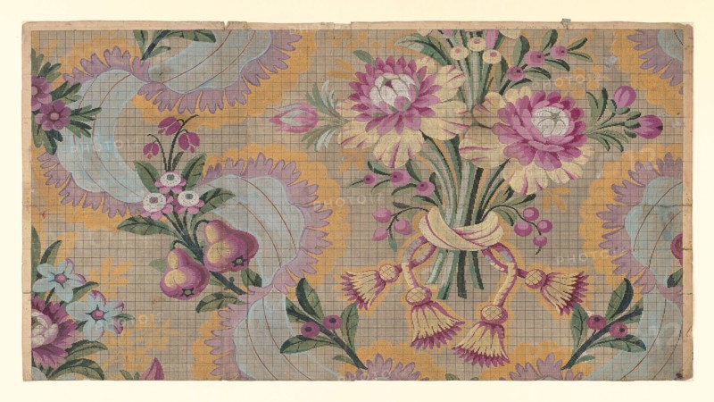 Mise-en-carte (Point-paper), 1787, Designed by J Bt Clere and Germain Frères, France, Lyon, France, Ink and gouache on hand drawn graph paper, 43.8 × 51.3 cm (17 1/4 × 32 in.)
