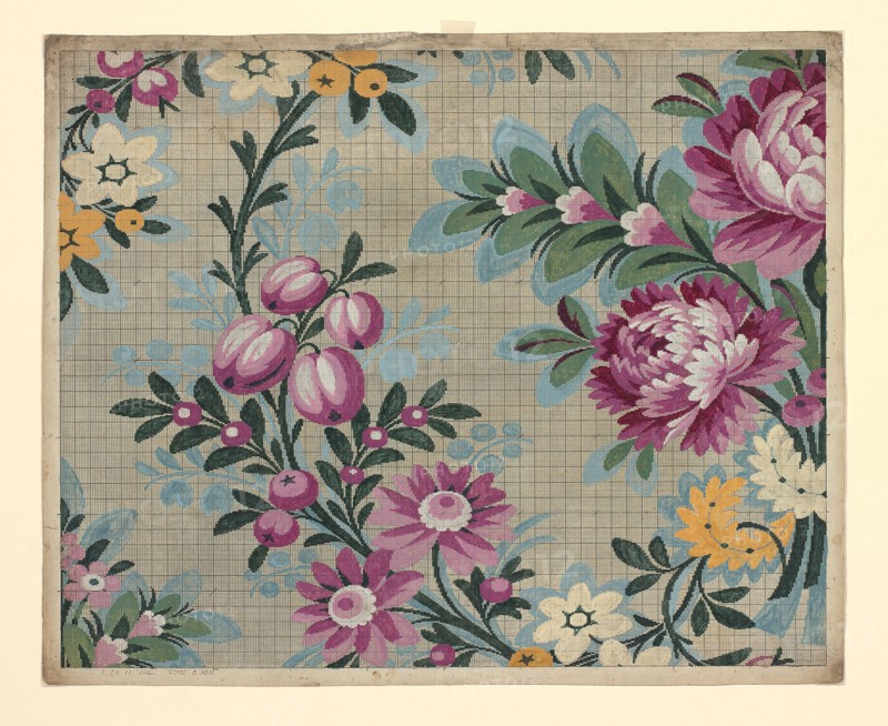 Mise-en-carte (Point-paper), 1760/90, France, Lyon, France, Ink and gouache on hand drawn graph paper, 45.45 × 55.6 cm (17 7/8 × 21 7/8 in.)
