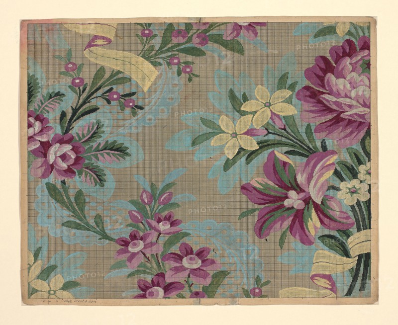Mise-en-carte (Point-paper), 1760/90, Designed by Germain Frères, France, Lyon, France, Ink and gouache on hand drawn graph paper, 44.8 × 55.6 cm (17 5/8 × 21 7/8 in.)