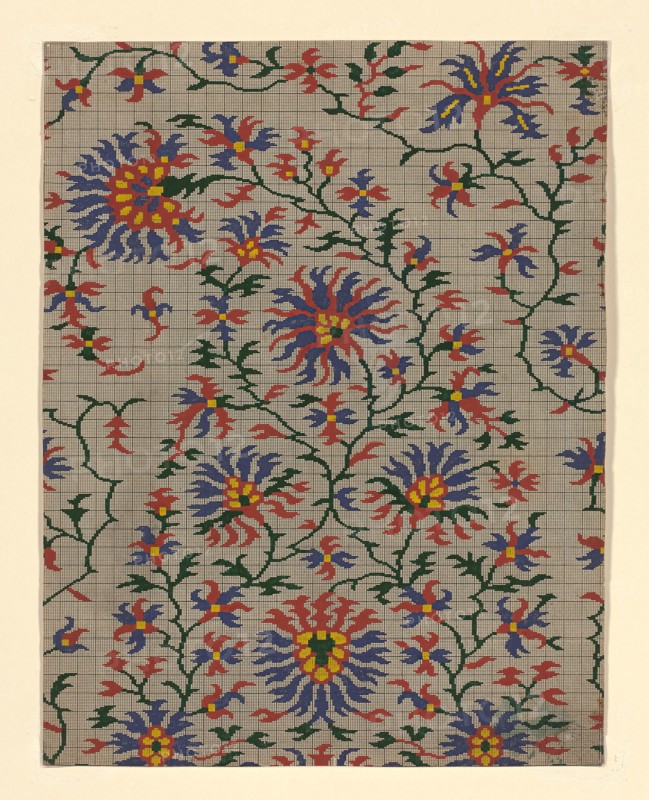 Mise-en-carte (Point-paper), 1760/90, France, Ink and gouache on hand drawn graph paper, 42 × 32.75 cm (16 1/2 × 12 7/8 in.)