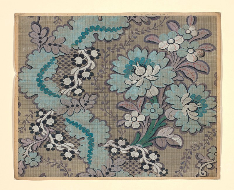 Mise-en-carte (Point-paper), 1760/90, France, Lyon, France, Ink and gouache on hand drawn graph paper, 44.5 × 54.9 cm (17 1/2 × 21 5/8 in.)