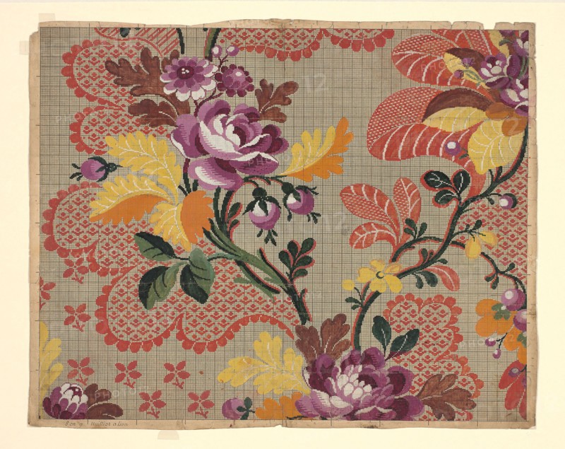 Mise-en-carte (Point-paper), 1760/90, Possibly designed by Nicolas Guerin et Ce., France, Lyon, France, Ink and gouache on hand drawn graph paper, 45.1 × 56.5 cm (17 3/4 × 22 1/4 in.)
