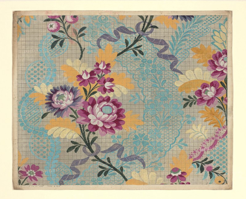 Mise-en-carte (Point-paper), 1760/90, Designed by Germain Frères, France, Lyon, France, Ink and gouache on hand drawn graph paper, 45.1 × 55.6 cm (17 3/4 × 21 7/8 in.)