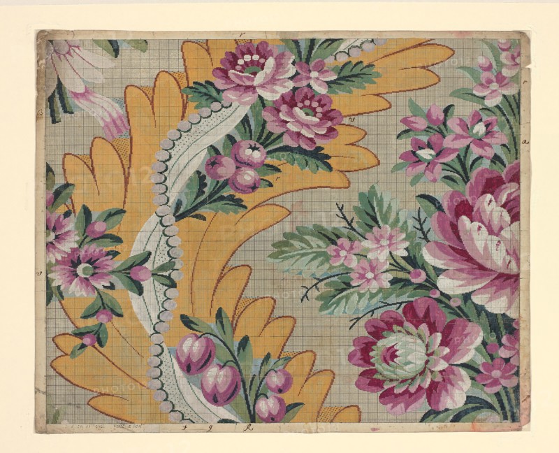 Mise-en-carte (Point-paper), 1787, Designed by Germain Frères, France, Lyon, France, Ink and gouache on hand drawn graph paper, 45.1 × 55.3 cm (17 3/4 × 21 3/4 in.)
