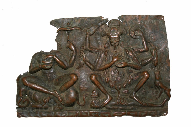 Fragment of Mother Goddesses (Matrika) Panel with Indrani and Chamunda, 10th/11th century, Nepal, Nepal, Copper repoussé, 17.3 x 26.5 x 10.1 cm ( 6 13/16 x 10 7/16 x 3 15/16 in.)