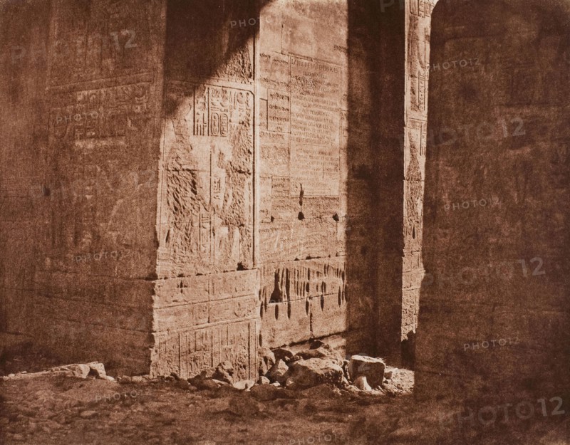 First Pylon, French Inscription Carved on the Eastern Embrasure at Point H, Island of Fila (Philae), 1851/52, Félix Teynard, French, 1817–1892, France, Salted paper print, 23.9 × 30.7 cm (image), 38 × 50 (paper)