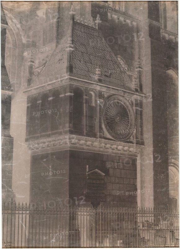 Untitled (Chartres Cathedral, Pavillon de l’horloge), 1851/52, Henri Le Secq, French, 1818–1882, France, Waxed paper negative, 34.5 × 24.8 cm (image, appro×.), 55.9 × 45.8 cm (double window matte)