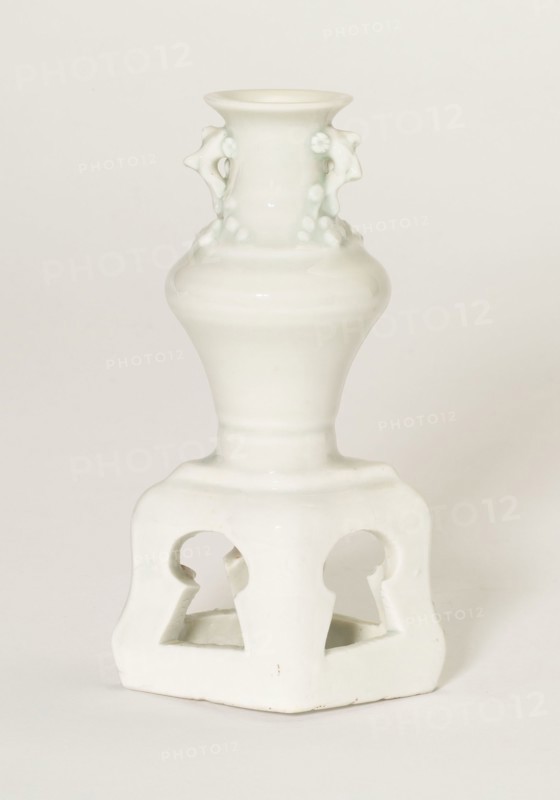 Miniature Vases on Stand, Yuan (1279–1368) or Ming dynasty (1368–1644), 14th/17th century, China, Qingbai ware, porcelain with underglaze carved, molded, and applied decoration, 12.5 × 7.0 × 4.7 cm (4 15/16 × 2 3/4 × 1 7/8 in.)