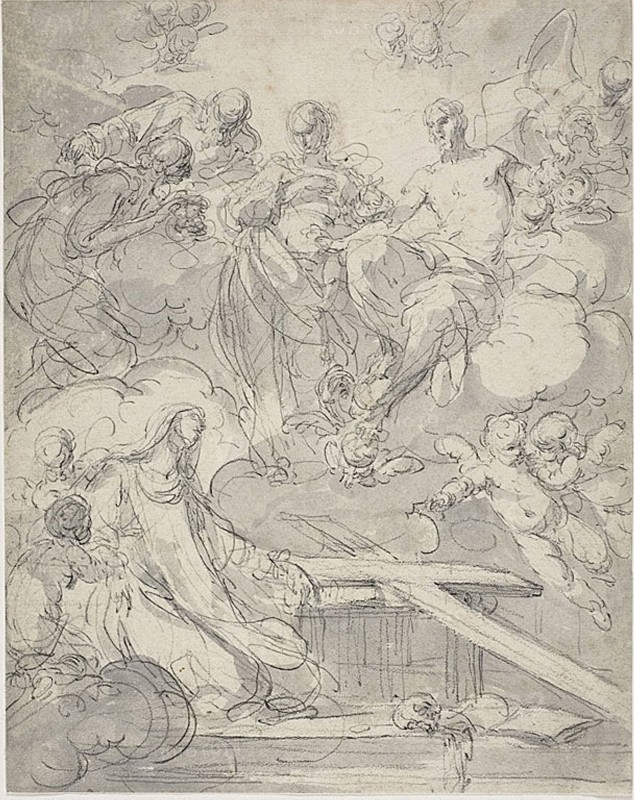 Stigmatization of Santa Maria Maddalena de’ Pazzi, 1750/1760, Giovanni Domenico Ferretti, Italian, 1692-1766, Italy, Pen and gray ink, and gray wash with black chalk, on white laid paper, 273 x 214 mm
