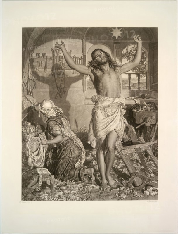 The Shadow of Death, 1878, Frederick Stacpoole (English, 1813-1907), after William Holman Hunt (English, 1827-1910), United Kingdom, Mixed method engraving on ivory chine laid down on off-white plate paper, 1,023 x 790 mm (chine), 1,300 x 1,000 mm (sheet, sight)