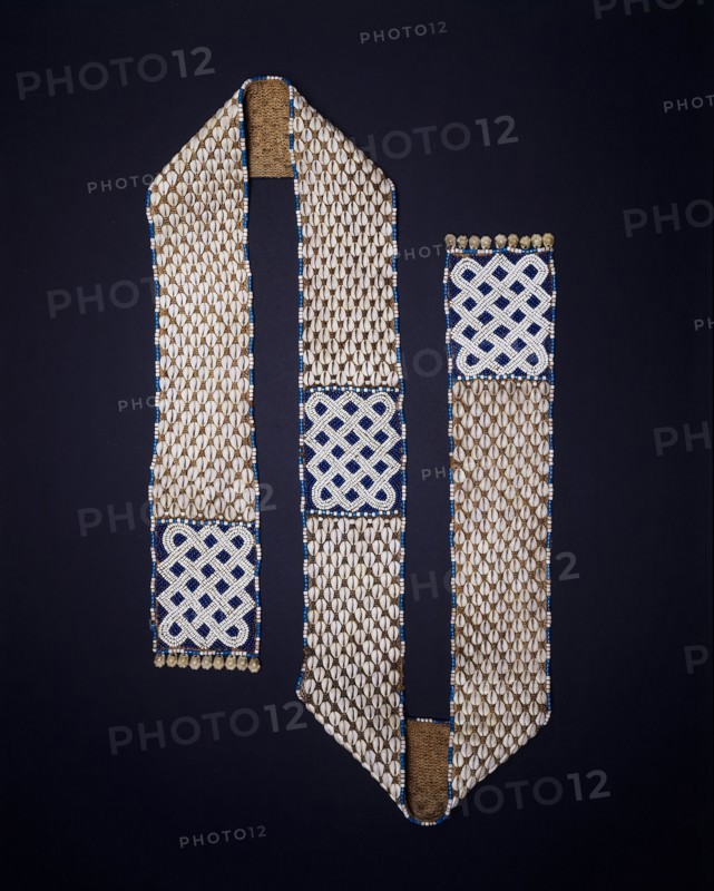 Belt (Yeemy Mambolmashet), 19th century, Kuba, Kasai region, Democratic Republic of the Congo, Central Africa, Democratic Republic of the Congo, Jute, raffia, cowrie shells, and beads, 223.5 × 13.3 × 1.3 cm (88 1/4 × 5 1/4 × 1/2 in.)