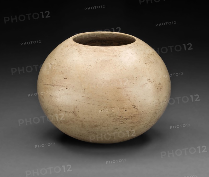 Gourd-Shaped Vessel, c. 500 B.C., Tlatilco, Tlatilco, Valley of Mexico, Mexico, México, Ceramic and pigment, 8.3 × 12.1 cm (3 1/2 × 4 3/4 in.), Harpoon Toggle with Central Hole and Incised Designs, A.D. 800/1000, Punuk, Seklowaghayaget, St. Lawrence Island, Alaska, United States, Alaska, Walrus ivory, L. 3 3/8 in. (8.6 cm), Harpoon Point with Fine Incised Lines and Threading Holes, c. A.D. 900, Punuk, Kitneapaluk, St. Lawrence Island, Alaska, United States, Alaska, Walrus ivory, L. 3 1/4 in. (9.5 cm)