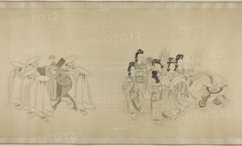 Barbarian Envoys Presenting Tribute, Qing dynasty (1644–1911), c. 1850/1900, Chinese, spurious signature of Su Liupeng, China, Handscroll, ink on silk, 34.9 × 355 cm