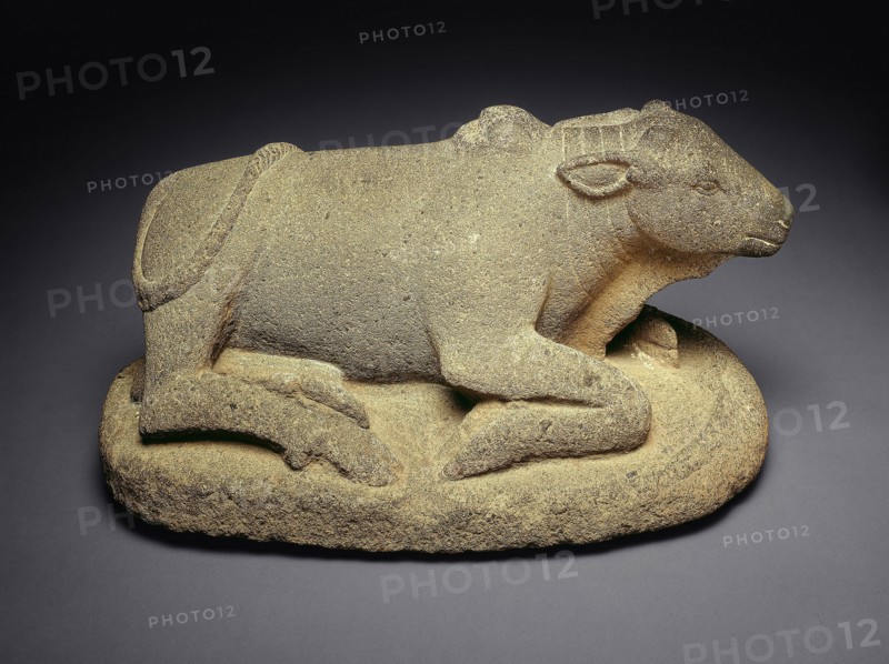 Bull, Possibly God Shiva’s Mount, Nandi, 9th century, Indonesia, Central Java, Central Java, Andesite, 32.2 × 61.5 × 34.9 cm (12 11/16 × 24 1/4 × 13 3/4 in.)