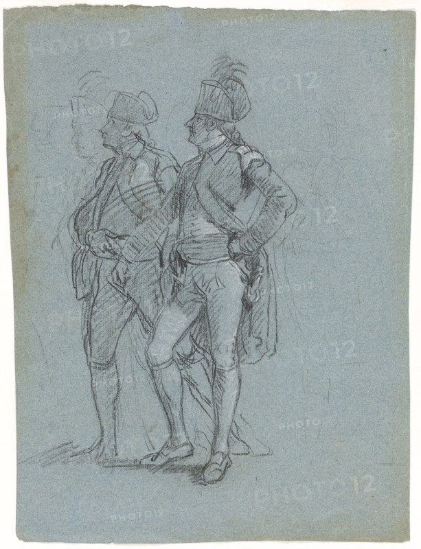 Sketch for Siege of Gibraltar, 1785–89, John Singleton Copley, American, 1738-1815, United States, Black chalk, heightened with white chalk, on blue laid paper, 329 x 252 mm