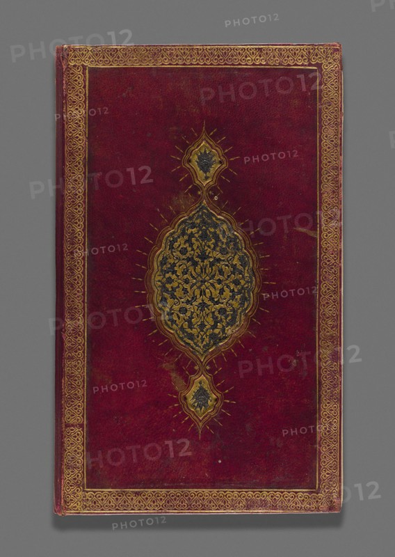 Divan of Hafiz, Safavid dynasty (1501–1722), 16th century, dated c. 1540–1550, Iran, Iran, Cover: bound in leather, tooled, applied gold and black pigment, interior: ink, gold and opaque watercolor on paper, 21.4 x 13 x 2.3 cm (8 7/16 x 5 1/8 x 1 in.)