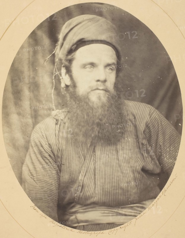 William Holman Hunt, 1864, Julia Margaret Cameron, English, 1815–1879, England, Albumen print, 24 × 19.1 cm (image/paper, oval), 44.3 × 35.5 cm (mount)