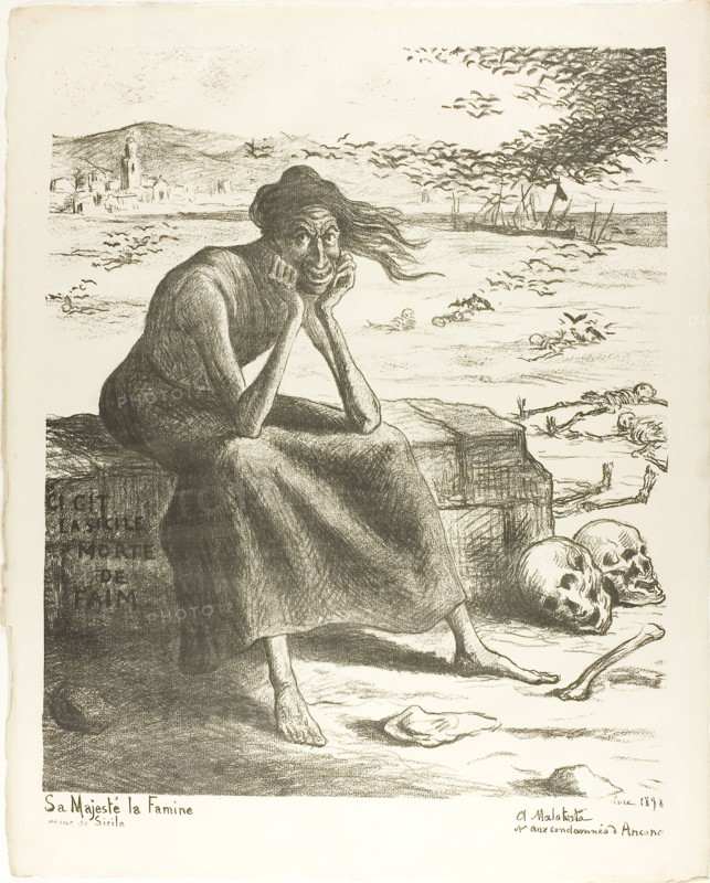 Her Majesty Famine, Queen of Sicily, 1898, published May 22, 1898, Maximilien Luce, French, 1858-1941, France, Lithograph on cream laid paper, 488 × 405 mm (image), 570 × 460 mm (sheet)