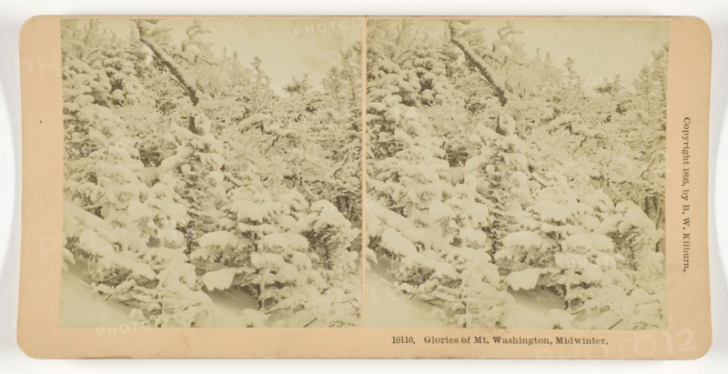 Glories of Mt. Washington, Midwinter, 1895, B. W. Kilburn, American, 1827–1909, United States, Albumen silver print, stereo, 8 x 7.7 cm (each image), 8.8 x 17.8 cm (card)