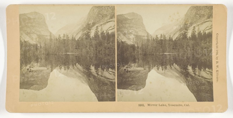 Mirror Lake, Yosemite, California, 1894, B. W. Kilburn, American, 1827–1909, United States, Albumen silver print, stereo, 7.8 x 7.7 cm (each image), 8.8 x 17.8 cm (card)
