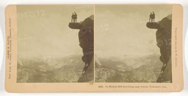 In Midair 3000 feet from anywhere, Yosemite, Cal., 1894, B. W. Kilburn, American, 1827–1909, United States, Albumen silver print, stereo, 7.7 x 7.6 cm (each image), 8.8 x 17.8 cm (card)