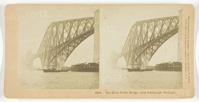The Great Forth Bridge, Near Edinburgh, Scotland, 1891, B. W. Kilburn, American, 1827–1909, United States, Albumen silver print, stereo, 7.9 x 7.6 cm (each image), 8.8 x 17.7 cm (card)
