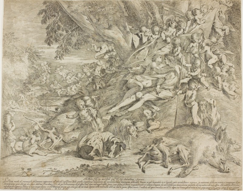 Venus and Adonis, 1631–37, Pietro Testa, Italian, 1611/12-1650, Italy, Etching on cream laid paper, laid down on cream laid paper, 363 x 462 mm