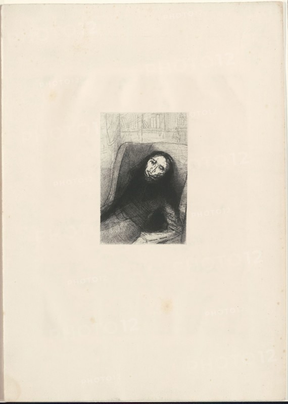Des Esseintes, 1888, Odilon Redon (French, 1840-1916), written by Joris-Karl Huysmans (French, 1848-1907), France, Lithograph on chine laid down on cream wove paper, 149 × 96 mm (image), 280 × 374 mm (sheet)