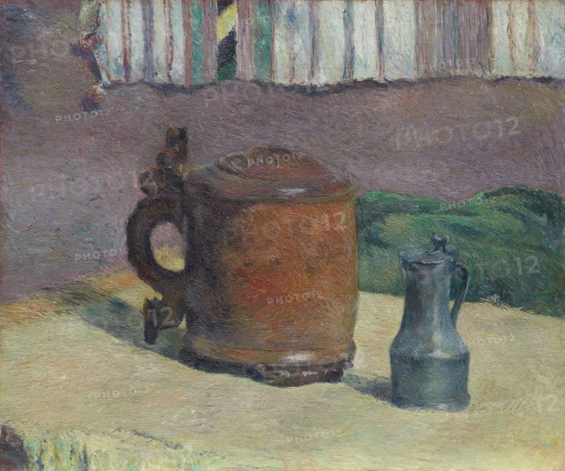 Still Life: Wood Tankard and Metal Pitcher, 1880, Paul Gauguin, French, 1848-1903, France, Oil on linen canvas, 54 × 65 cm (21 1/4 × 25 9/16 in.)
