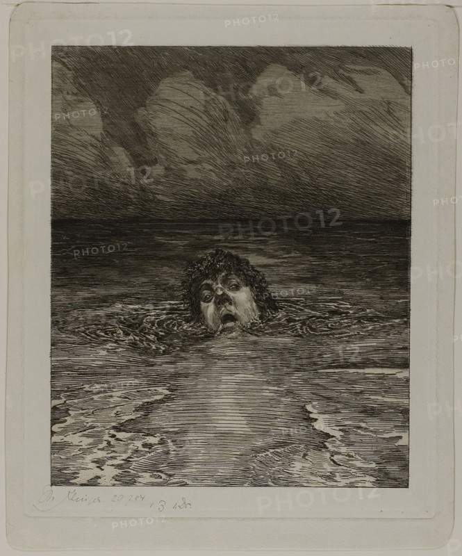 Downfall, plate twelve from A Life, 1884, Max Klinger, German, 1857-1920, Germany, Etching and drypoint on ivory wove paper, 276 x 228 mm (plate), 300 x 248 mm (sheet)