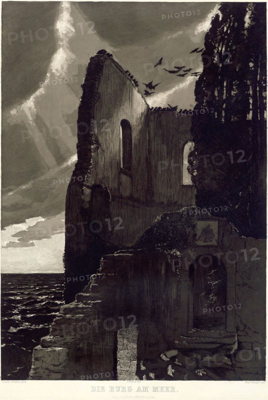 The Castle by the Sea, 1887, Max Klinger (German, 1857-1920), after Arnold  Böcklin (Swiss, 1827-1901), Germany, Etching and aquatint on ivory wove paper, laid down on ivory wove paper, 760 x 557 mm (plate), 879 x 599 mm (sheet)