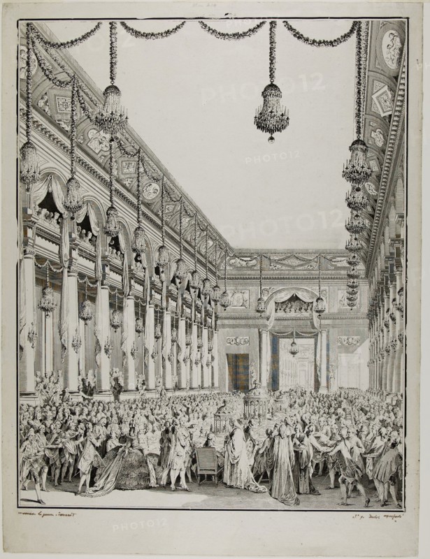 Royal Feast, 1782, Jean Michel Moreau (French, 1741-1814), partially etched and finished by Antoine Jean Duclos (French, 1742-1795), France, Etching and engraving on ivory laid paper, 465 × 367 mm (image), 524 × 396 mm (sheet)