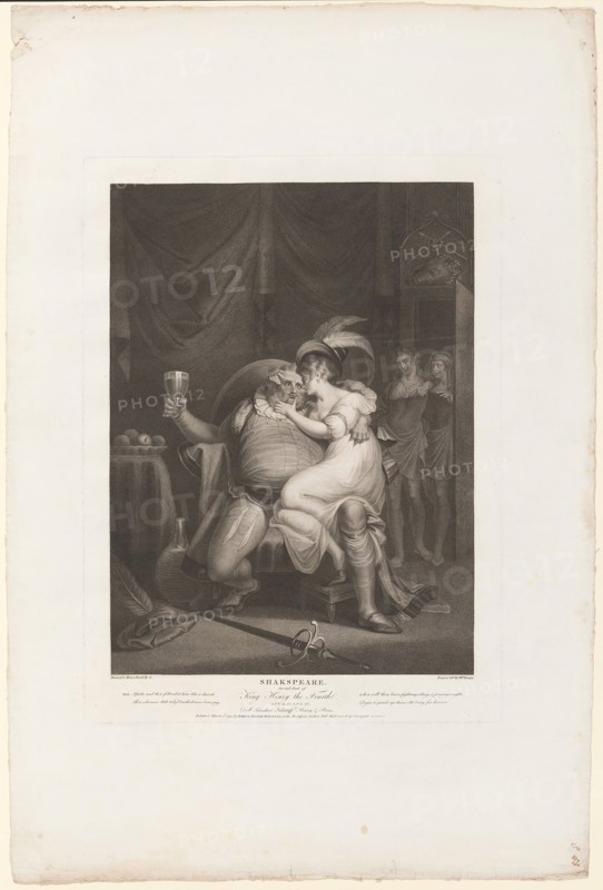 Prince Hal and Poins Surprise Falstaff with Doll Tearsheet, 1795, William Satchwell Leney (English, 1769-1831), after Henry Fuseli (Swiss, active in England, 1741-1825), published by John Boydell (English, 1719-1804), authored by William Shakespeare (English, 1564-1616), England, Engraving on ivory wove paper, 565 × 413 mm (plate), 868 × 581 mm (sheet)