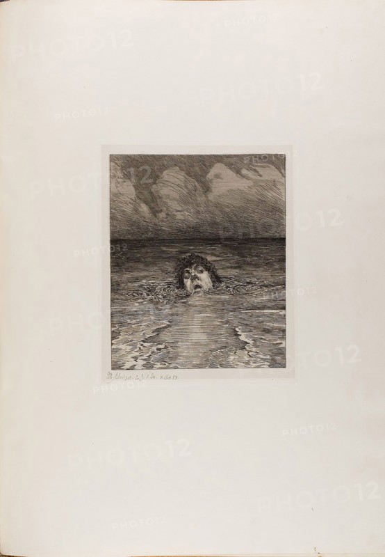 Downfall, plate twelve from A Life, 1884, Max Klinger (German, 1857-1920), printed by Otto Felsing (German, 19th century), Germany, Etching, with aquatint and drypoint on ivory China paper, laid down on cream laid paper, 305 x 252 mm (image), 342 x 285 mm (plate), 332 x 274 mm (primary support), 788 x 575 mm (secondary support, approx.)