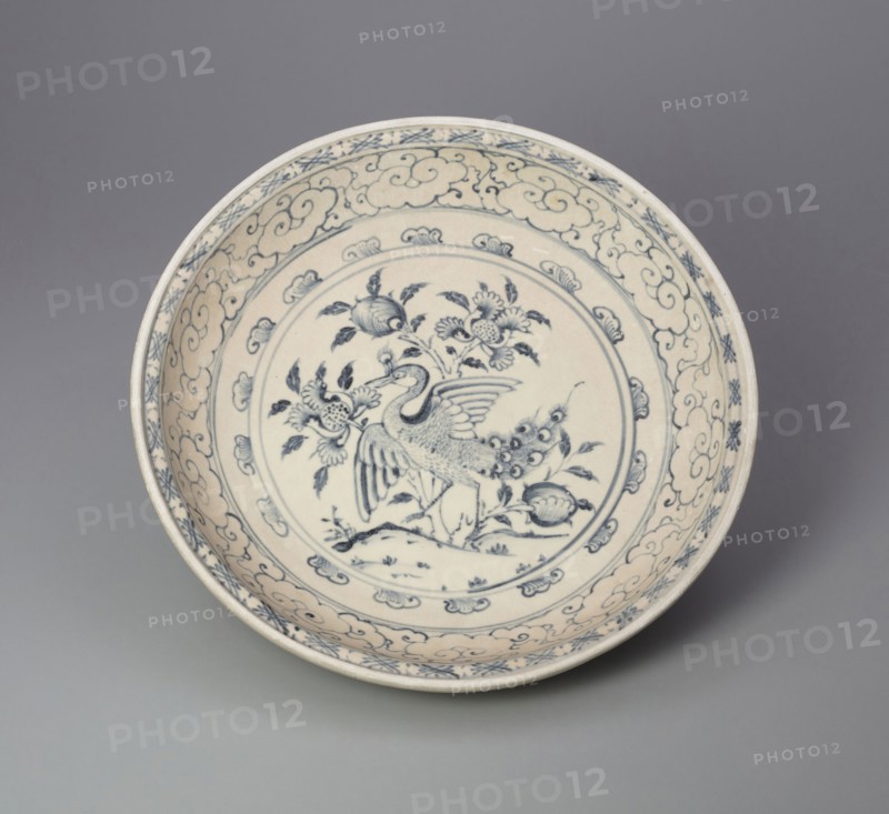 Dish with Peacock and Floral Motif, 15th century, Vietnam, Vietnam, Glazed stoneware with cobalt-blue underglaze, 6.8 × 33.2 × 33.2 cm ( 2 11/16 × 13 1/8 × 13 1/8 in.)
