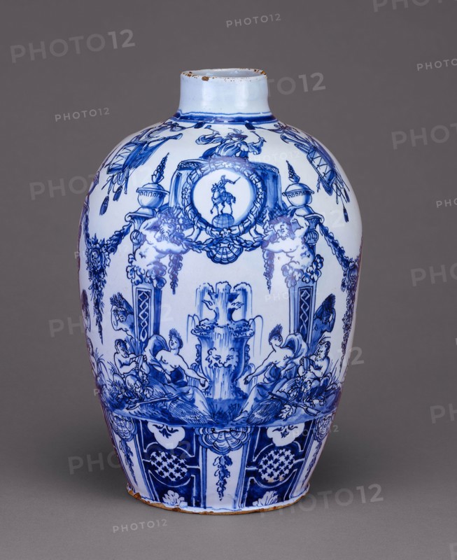 Vase, c. 1690, Attributed to De Grieksche A (The Greek A) Factory, Delft, Netherlands, 1658-1722, Delft, Tin-glazed earthenware, H. 31 cm (12 3/16 in.)
