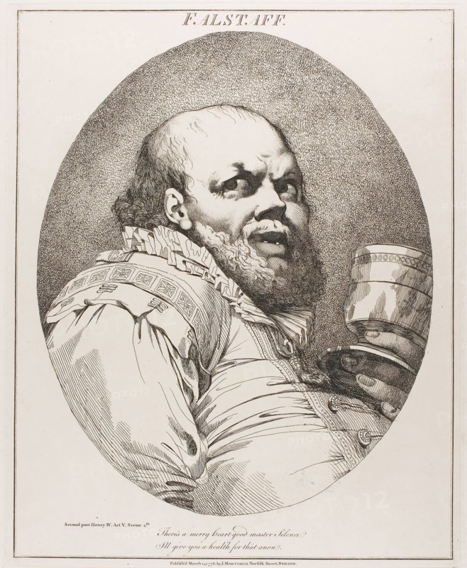 Falstaff, originally published March 15, 1776,  published 1809, John Hamilton Mortimer, English, 1740-1779, England, Etching on cream wove paper, 402 × 324 mm (plate), 599 × 442 mm (sheet)
