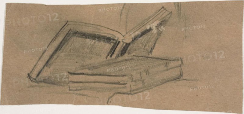 Sketch of Two Books, n.d., William Michael Harnett, American, born Ireland, 1848-1892, United States, Graphite, with smudging on tan wove paper, 65.5 x 141 mm