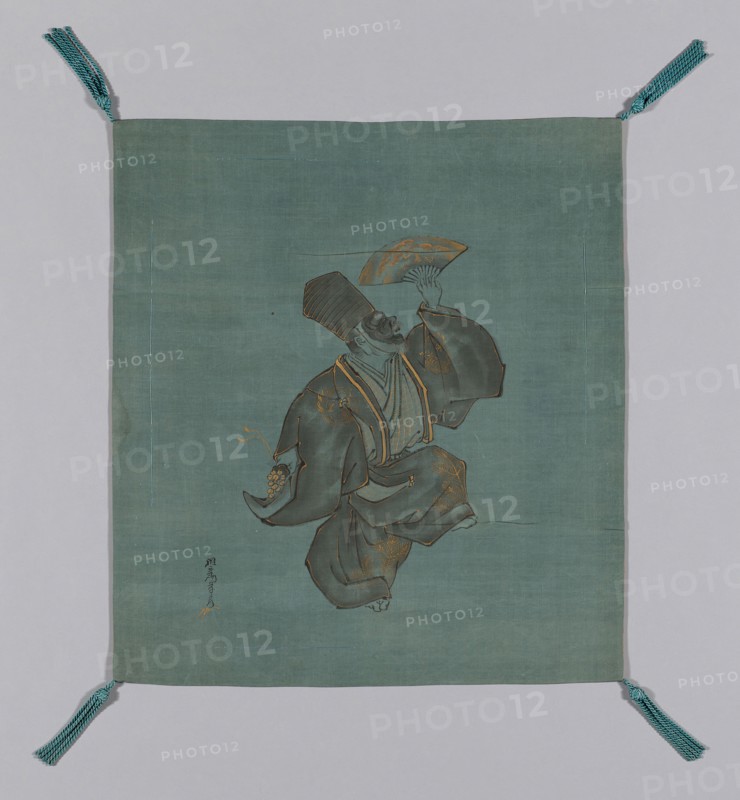 Fukusa (Gift Cover), late Edo period (1789–1868), early 19th century, Painted by Saeki Ganryô (Japanese, active c. 1901/25), Japan, Patterned side: silk, warp-faced, weft-ribbed plain weave (shioze), painted with India ink (sumi) and gold paint, lining: silk, wrap-faced, weft-ribbed plain weave (shioze), sewn with front and lining matched in size (Tachikire awrase), silk, running "controlling" stitches along all edges, corners: silk, knotted and re-piled fringe tassels, 61 x 54.8 cm (24 x 21 5/8 in.)