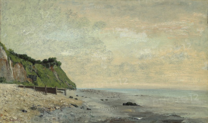 Cliffs on the Sea Coast: Small Beach, Sunrise (Falaise au bord de la mer, vu Petite Plage, soleil levant), 1865, Gustave Courbet, French, 1819-1877, France, Oil on canvas, 35.9 × 60 cm (14 1/8 × 23 1/2 in.)
